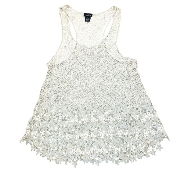Rue 21 Off White Crochet A Line Tank Top Size S Boho Hippie Festival Beachy Swim - Picture 5 of 7